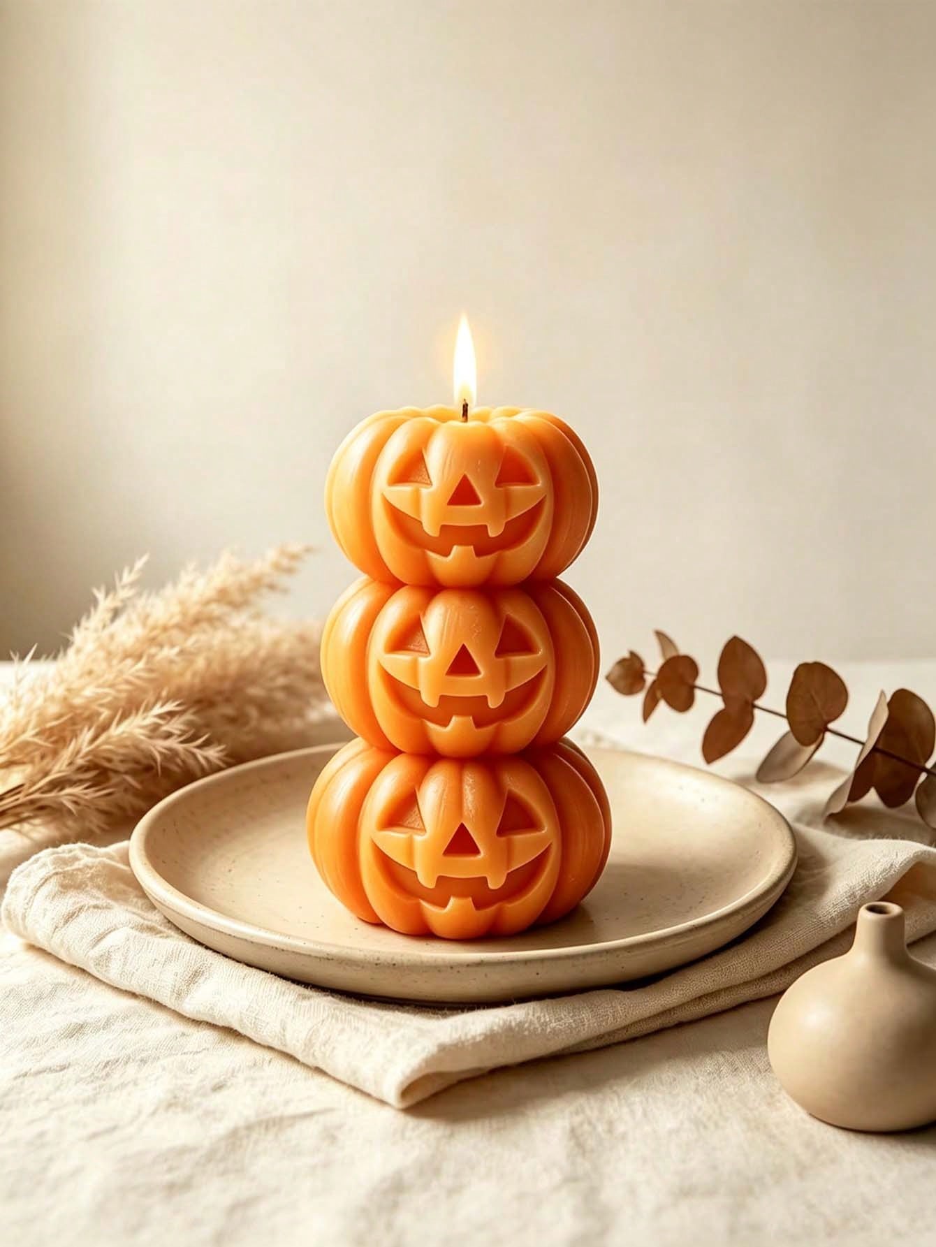 Home Fragrances - 1pc Halloween 3-Layer Pumpkin Shaped Candle,